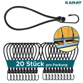 Multifunctional elasticated straps with steel hooks | fastening for tarpaulins nets banners | set of 20