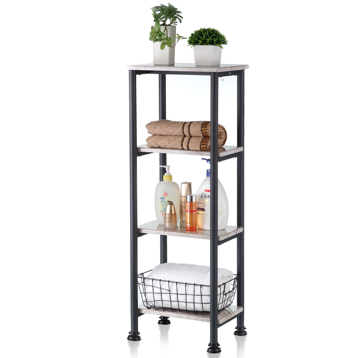 Floor-standing shelf | Charles | Modern shelf in marble look with sturdy steel construction | Available with 3 or 4 shelves