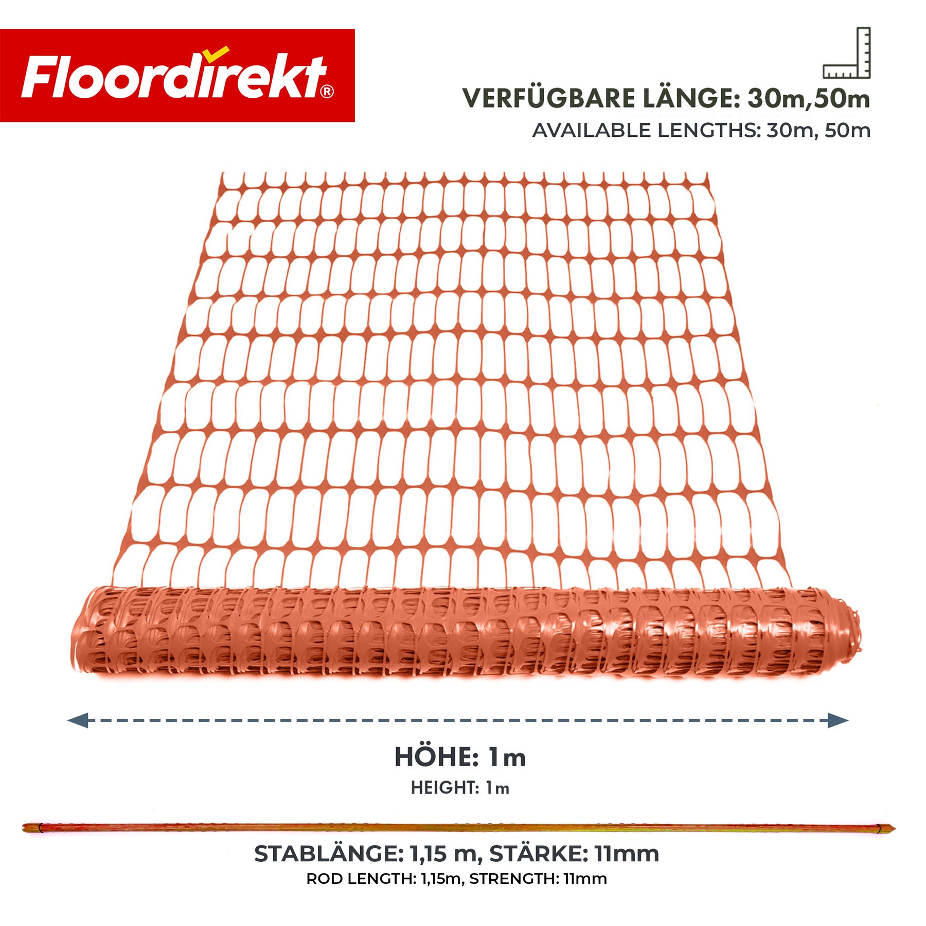 Chester Safety Fence Set with 20 Fence Posts & Cable Ties | Construction Fence Net 30 m / 50 m | Garden & Warning Fence