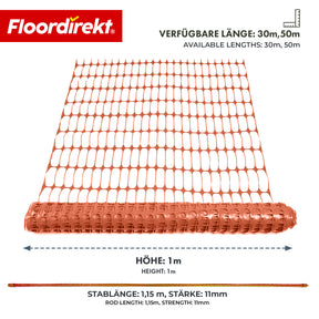 Chester Safety Fence Set with 20 Fence Posts & Cable Ties | Construction Fence Net 30 m / 50 m | Garden & Warning Fence