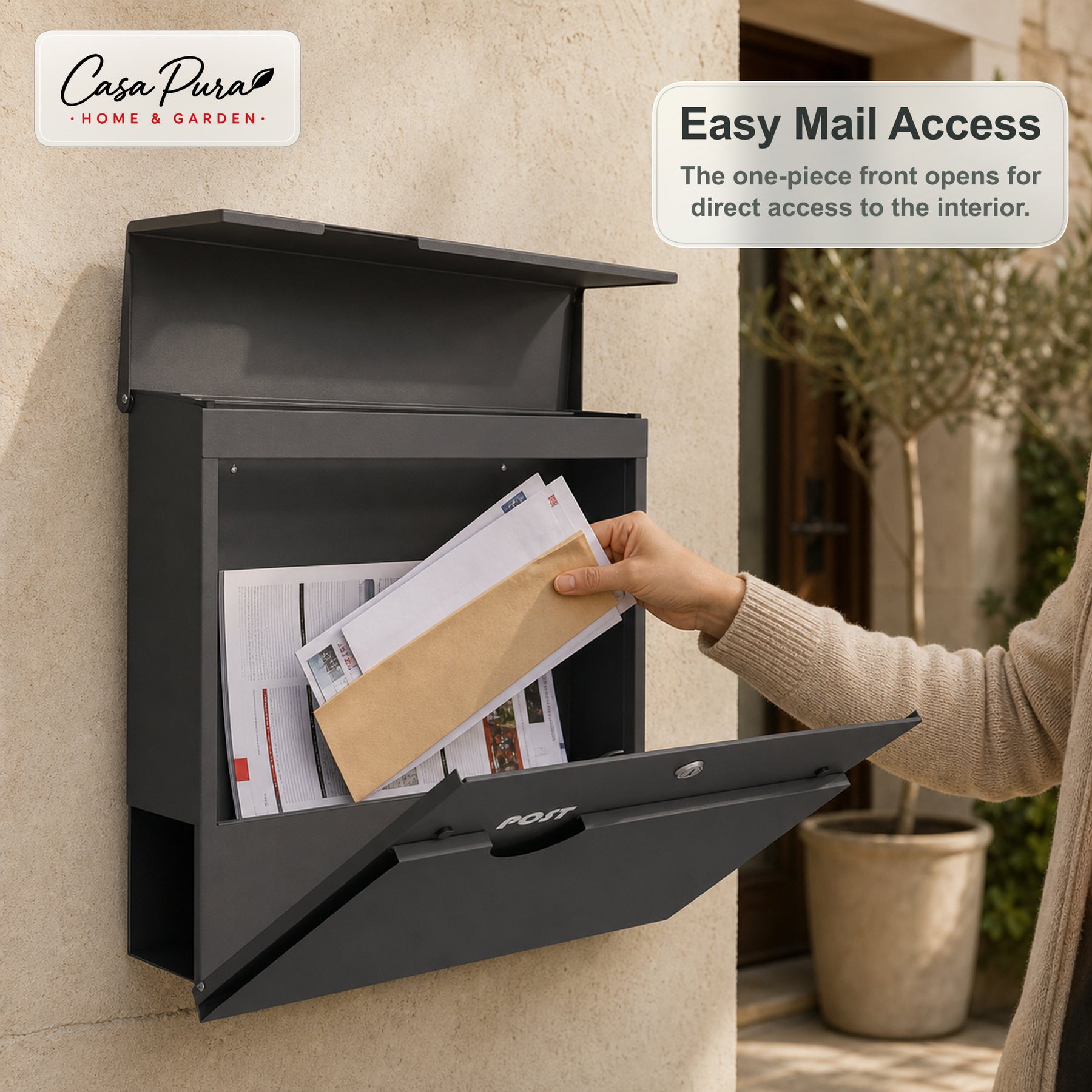 Mailbox | Albert | Lockable Wall-Mounted Mailbox with Newspaper Holder | Weatherproof | Anthracite