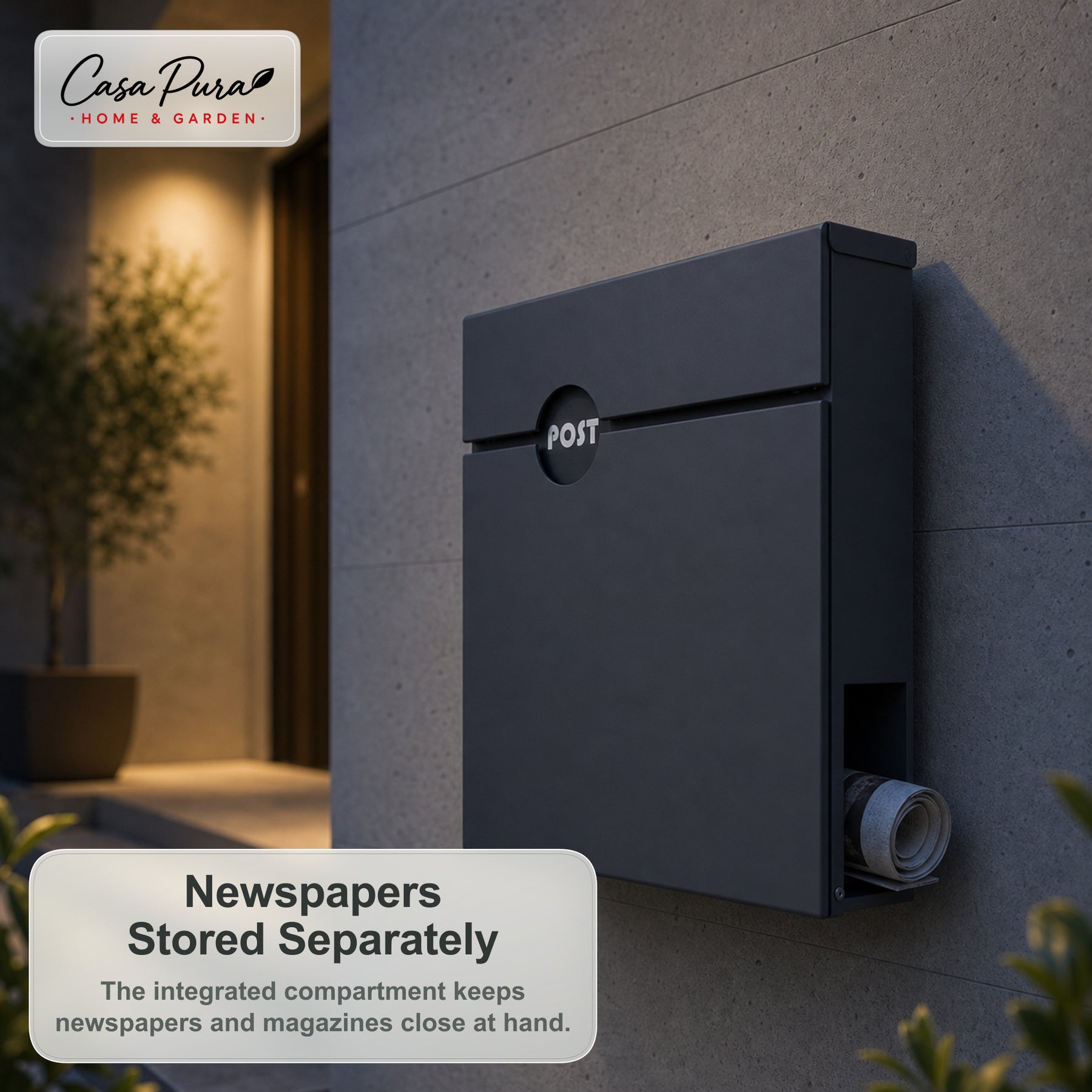 Mailbox | Albert | Lockable Wall-Mounted Mailbox with Newspaper Holder | Weatherproof | Anthracite