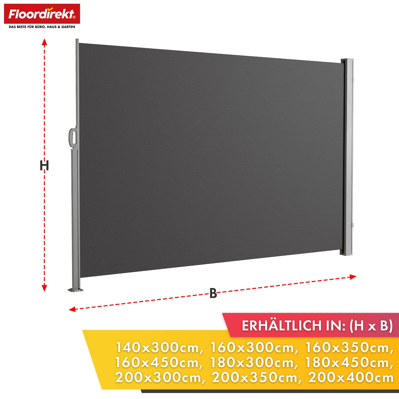 Aluminium Side Awning | Privacy & Sun Protection for Patio, Balcony & Garden | UV Protection, Opaque & Water-Repellent | Various Colors & Sizes