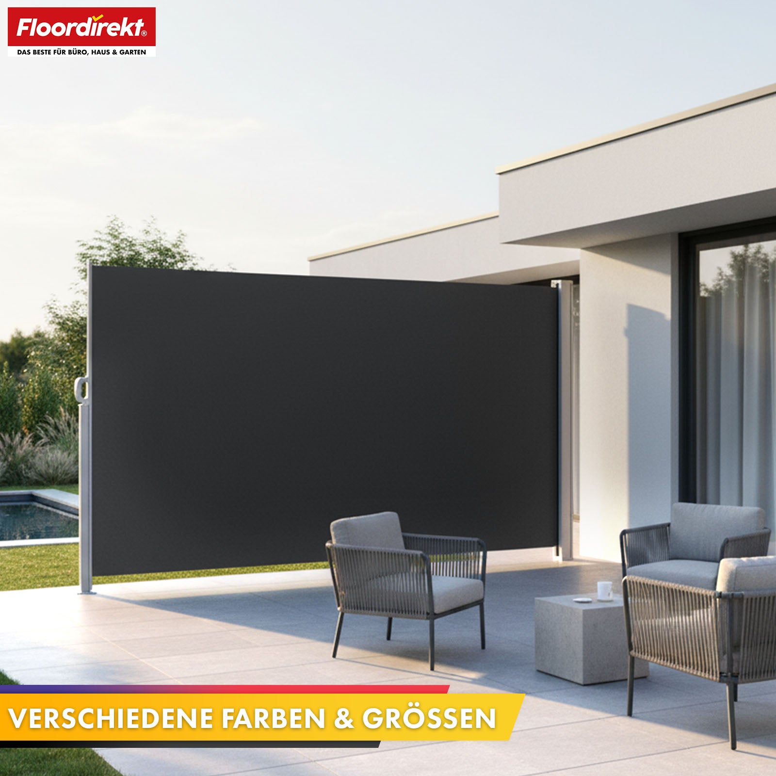 Aluminium Side Awning | Privacy & Sun Protection for Patio, Balcony & Garden | UV Protection, Opaque & Water-Repellent | Various Colors & Sizes