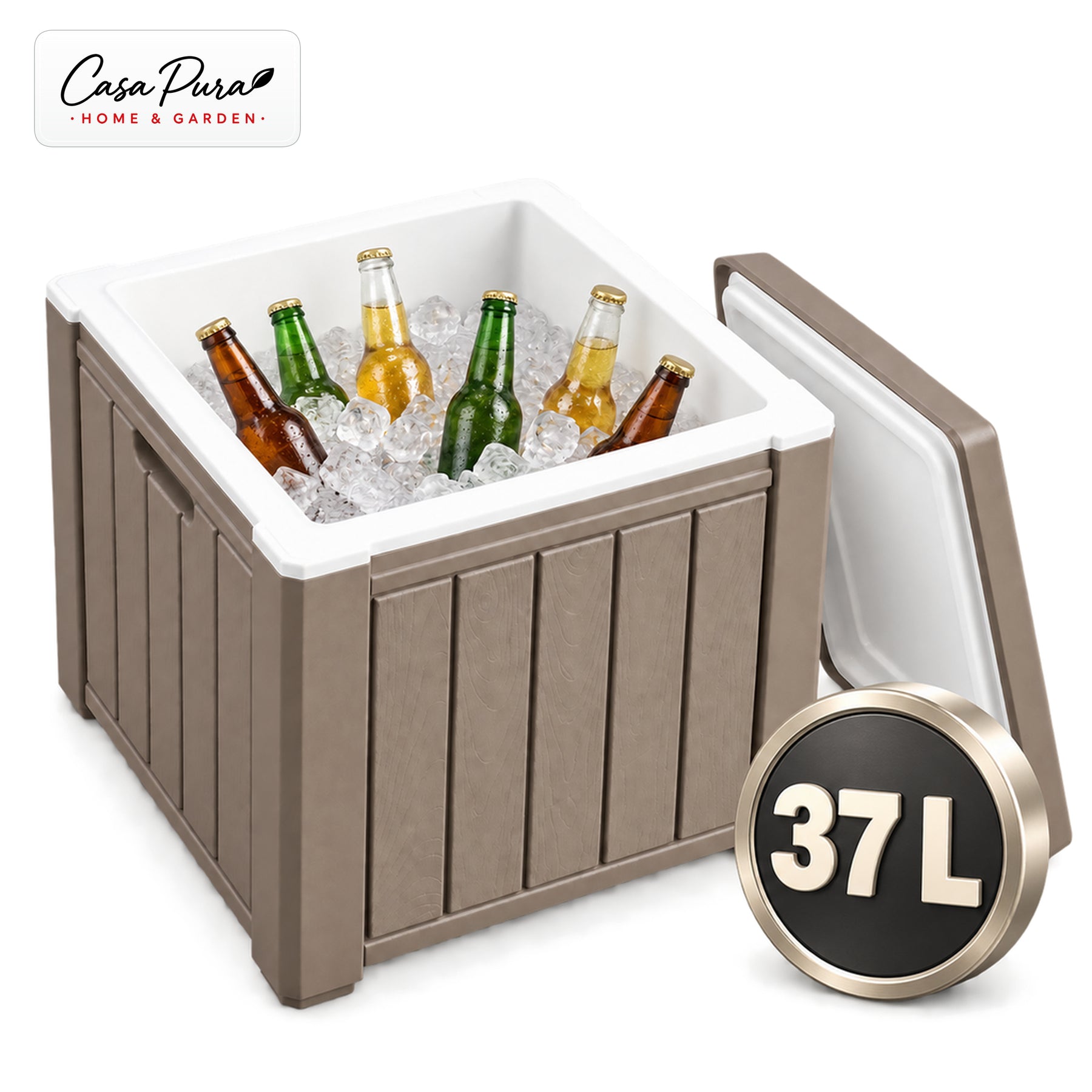 Drinks Cooler | Arctic | 37 L Ice Cooler with Side Table Function in Wood Effect | 2 Colours