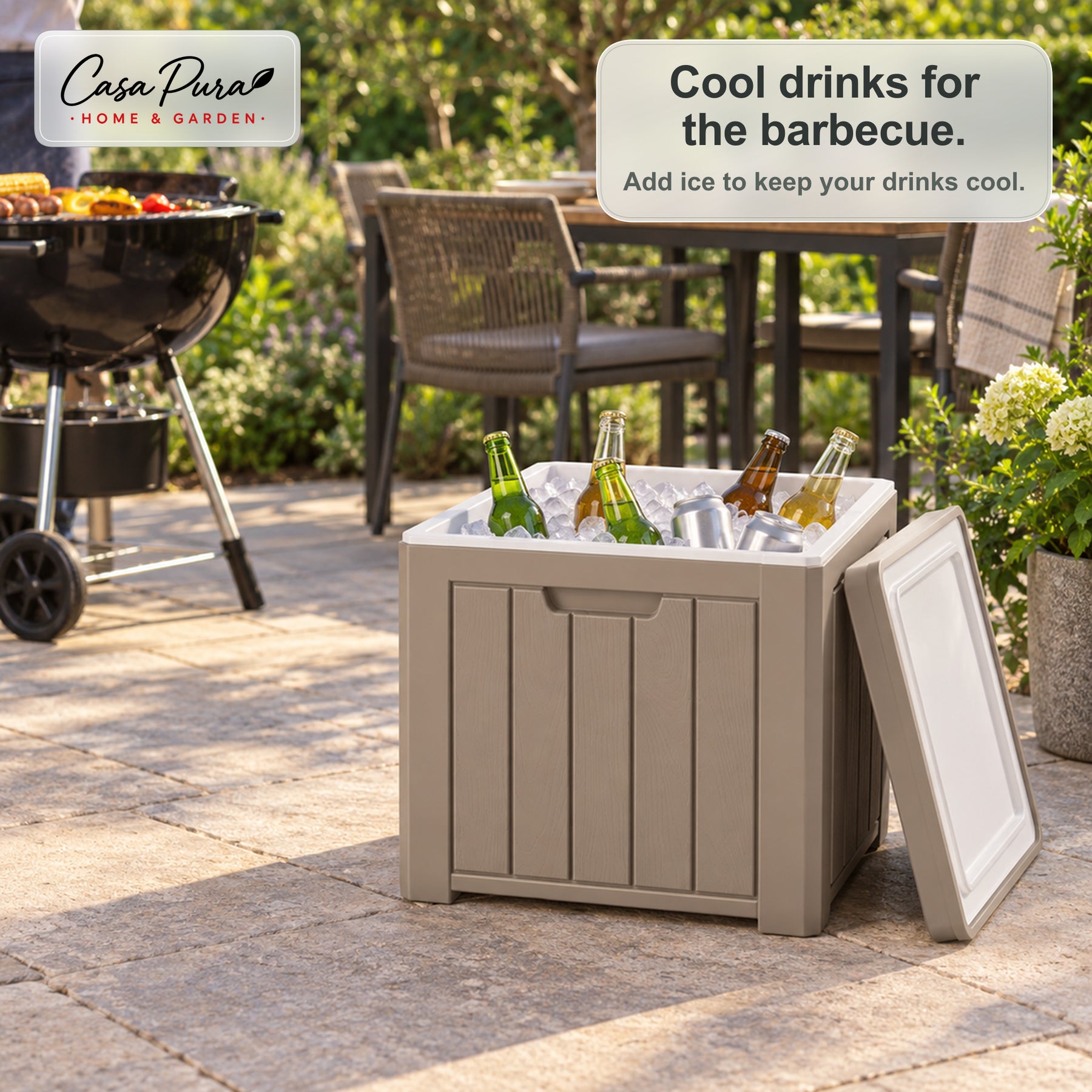 Drinks Cooler | Arctic | 37 L Ice Cooler with Side Table Function in Wood Effect | 2 Colours