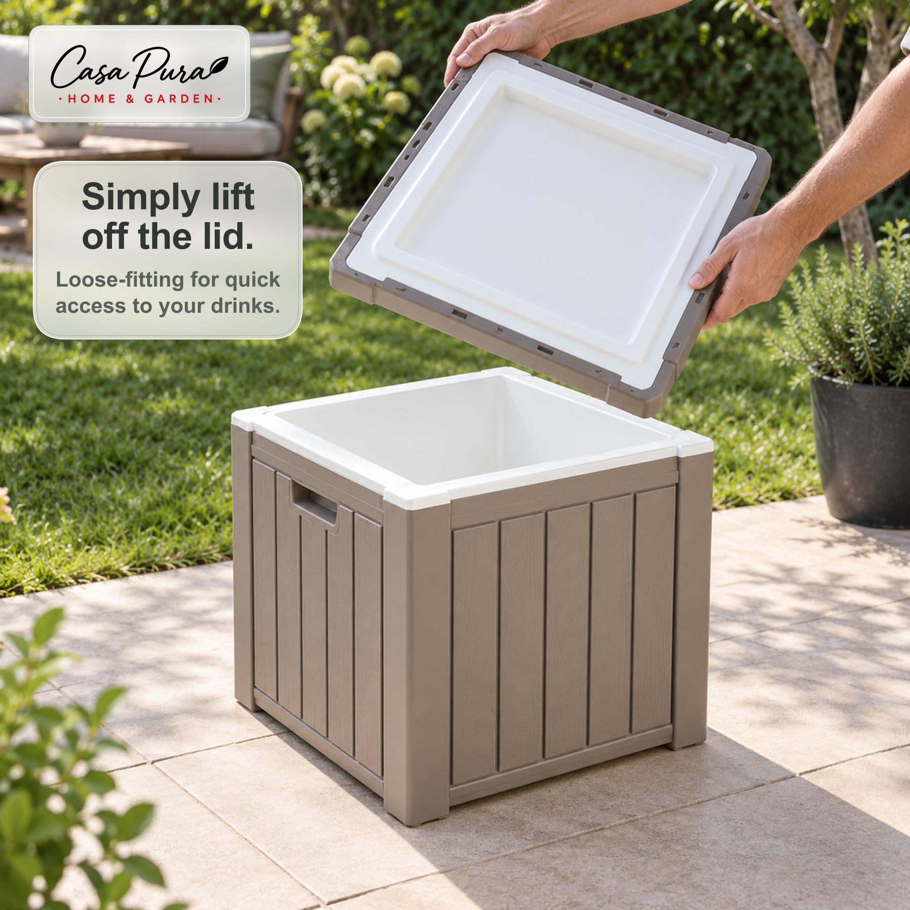 Drinks Cooler | Arctic | 37 L Ice Cooler with Side Table Function in Wood Effect | 2 Colours