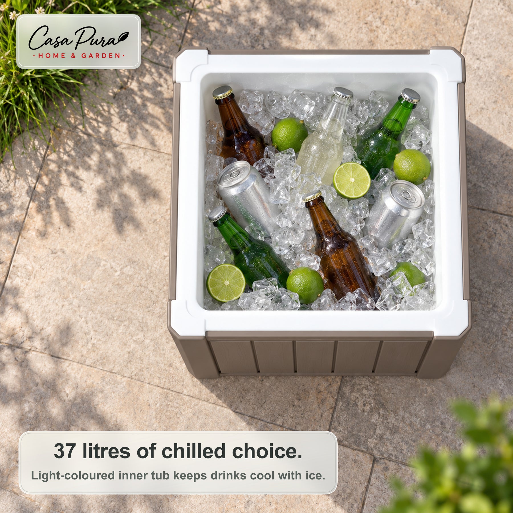 Drinks Cooler | Arctic | 37 L Ice Cooler with Side Table Function in Wood Effect | 2 Colours