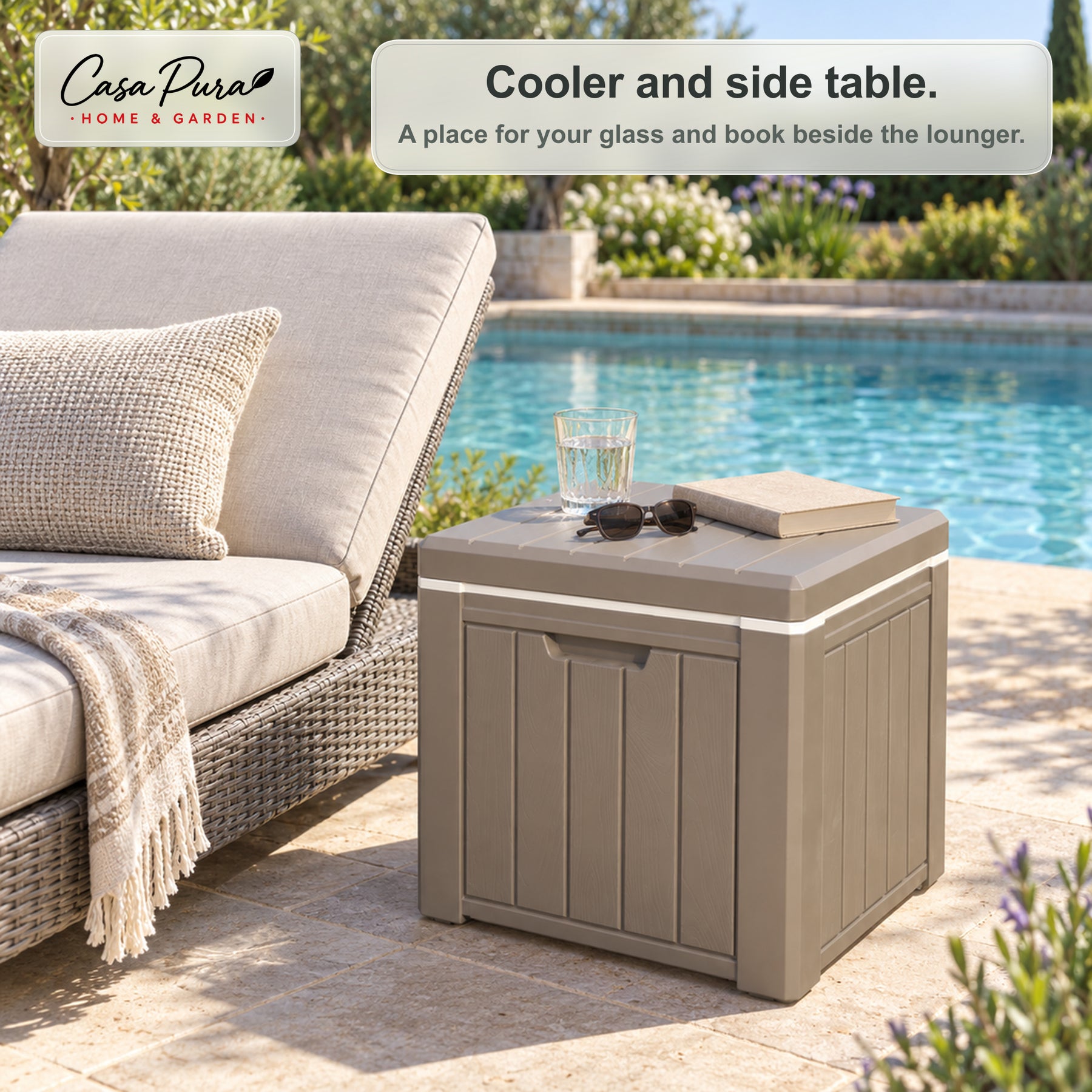 Drinks Cooler | Arctic | 37 L Ice Cooler with Side Table Function in Wood Effect | 2 Colours