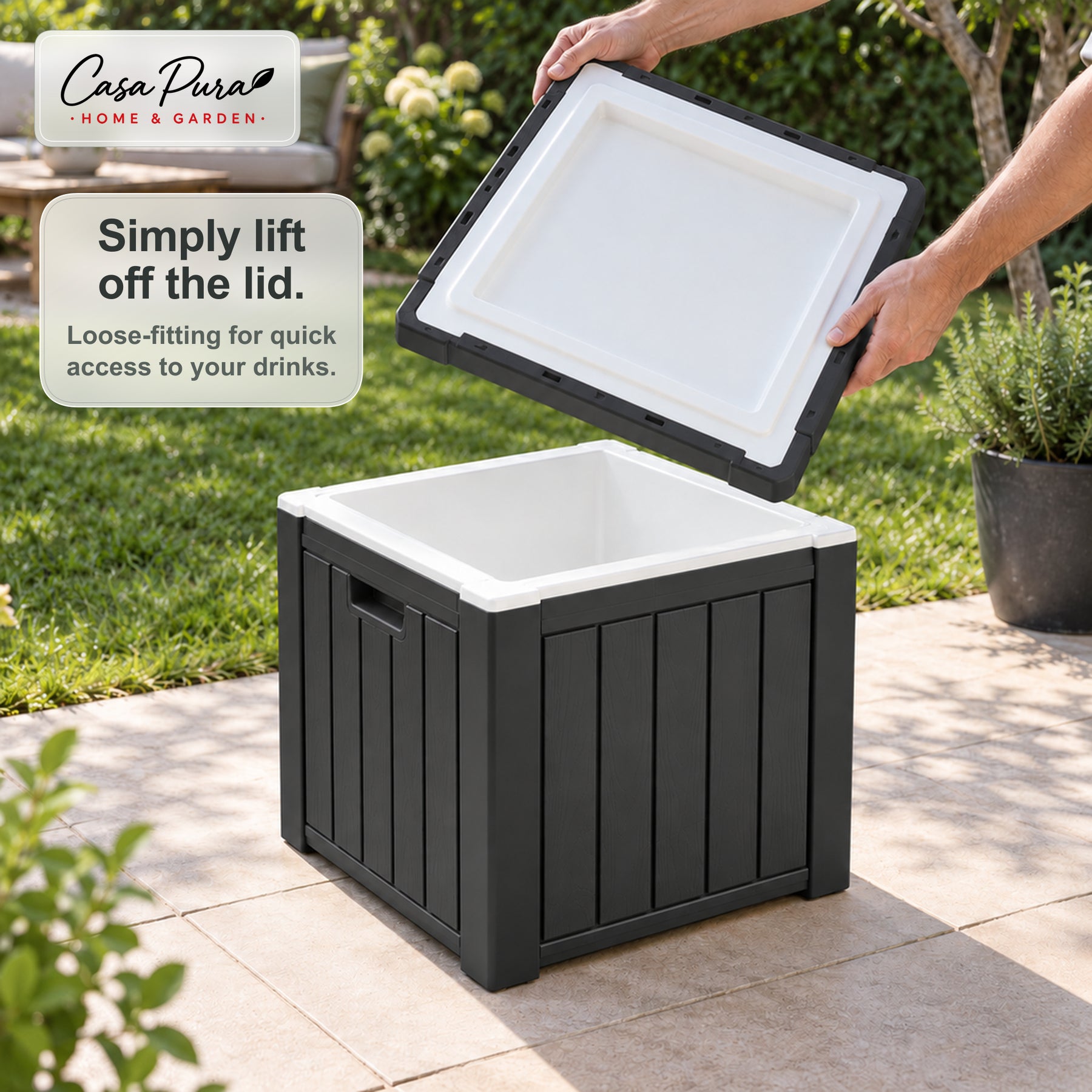 Drinks Cooler | Arctic | 37 L Ice Cooler with Side Table Function in Wood Effect | 2 Colours