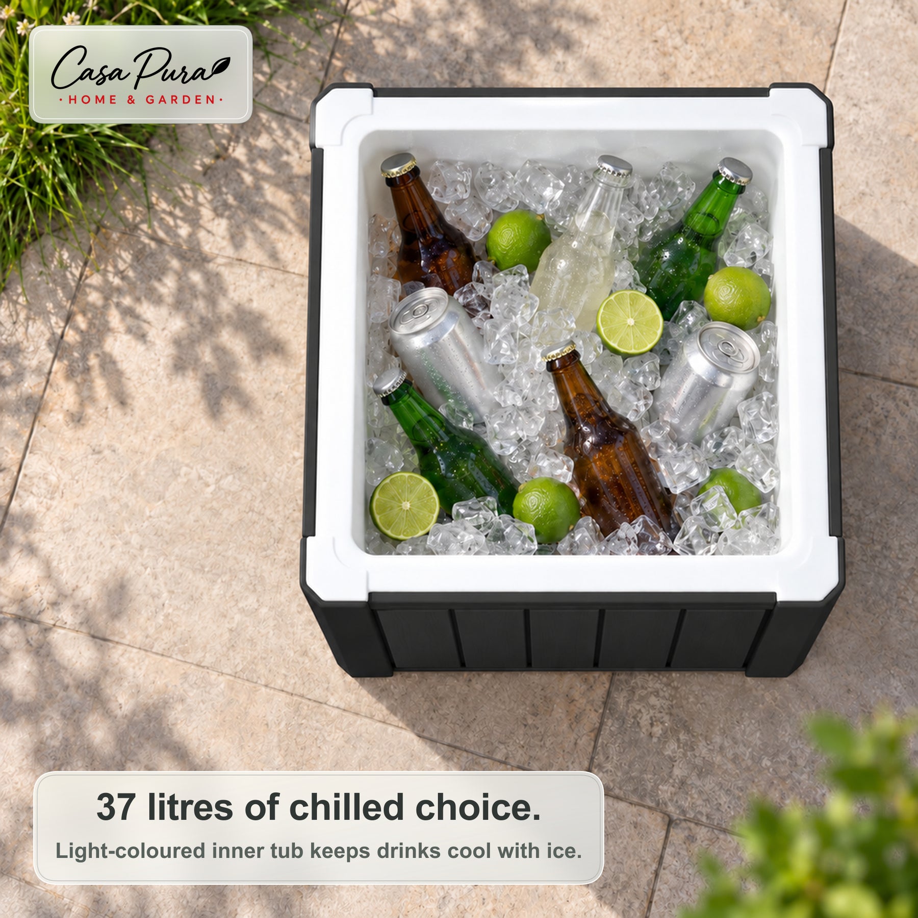 Drinks Cooler | Arctic | 37 L Ice Cooler with Side Table Function in Wood Effect | 2 Colours