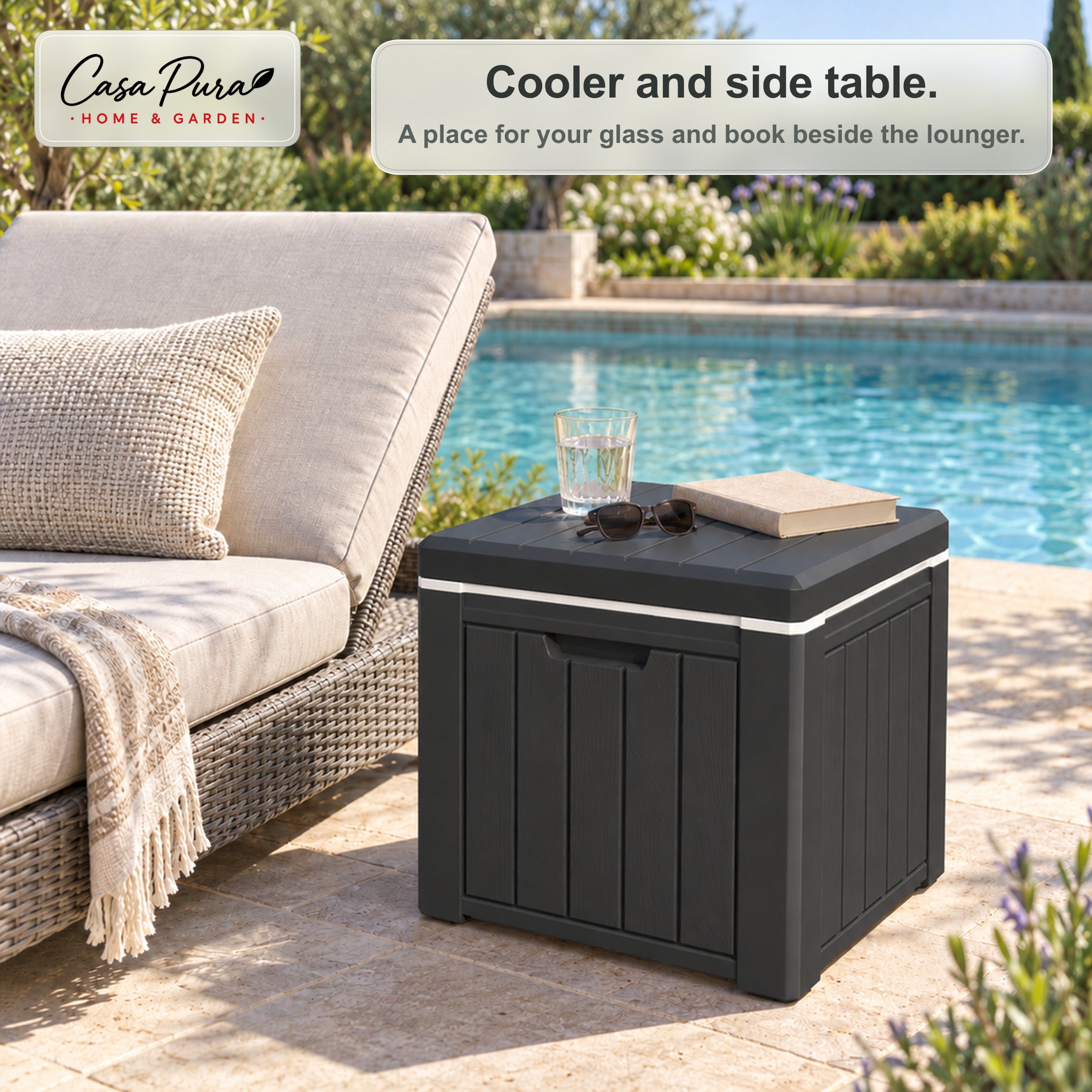 Drinks Cooler | Arctic | 37 L Ice Cooler with Side Table Function in Wood Effect | 2 Colours
