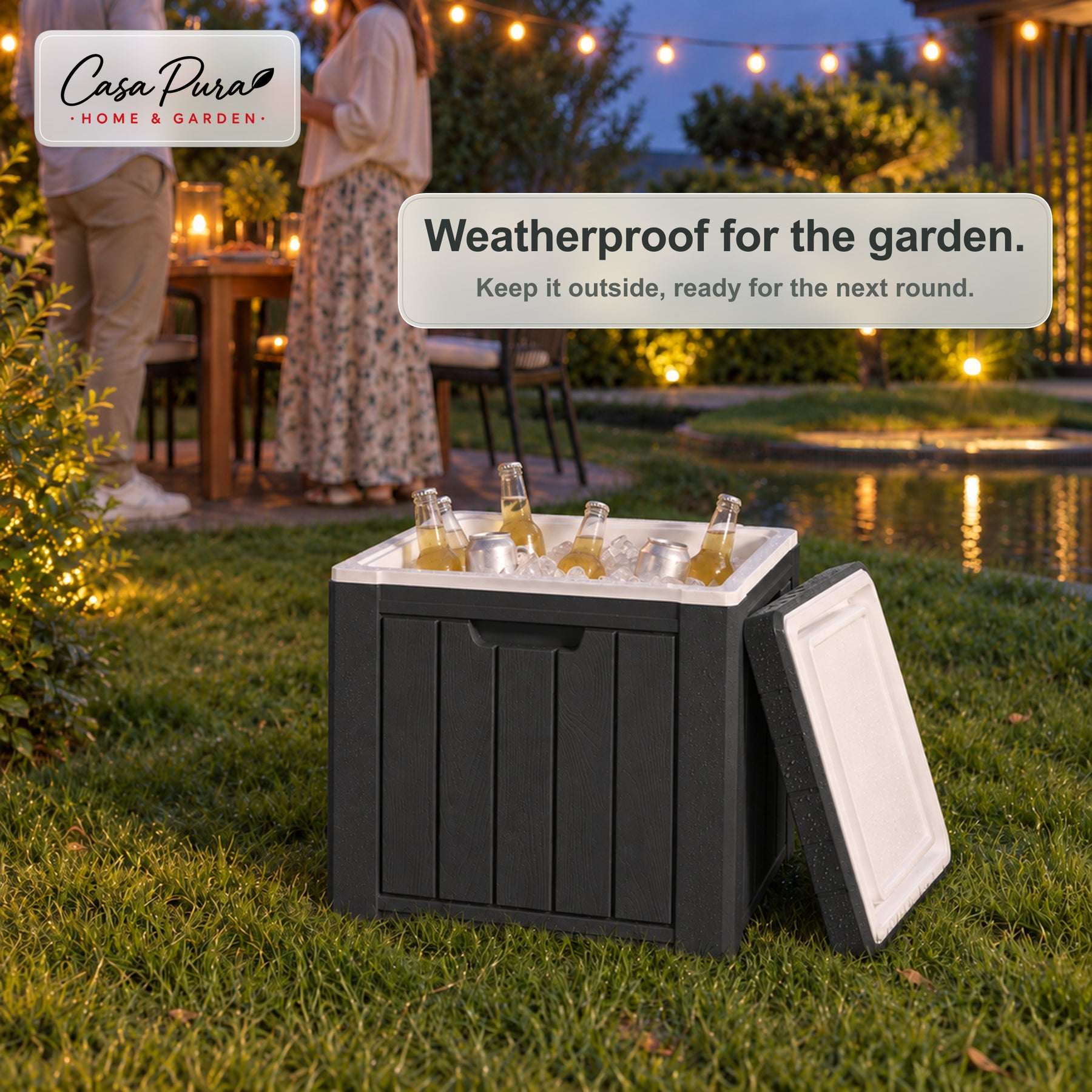 Drinks Cooler | Arctic | 37 L Ice Cooler with Side Table Function in Wood Effect | 2 Colours