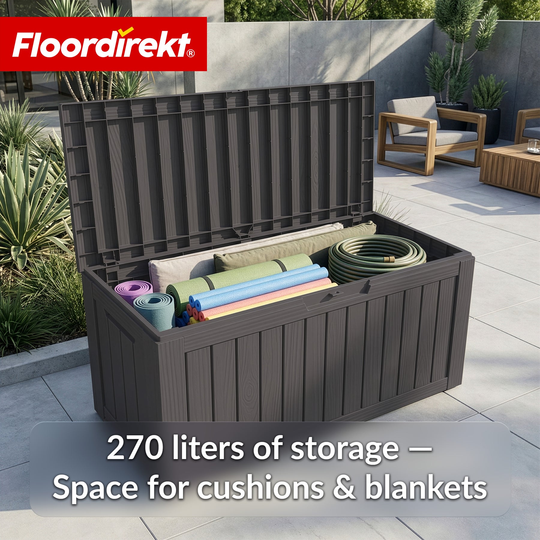 Garden Storage Box in Wood-Look | Weather-Resistant Cushion Box for Patio & Balcony | 118L / 270L / 300L