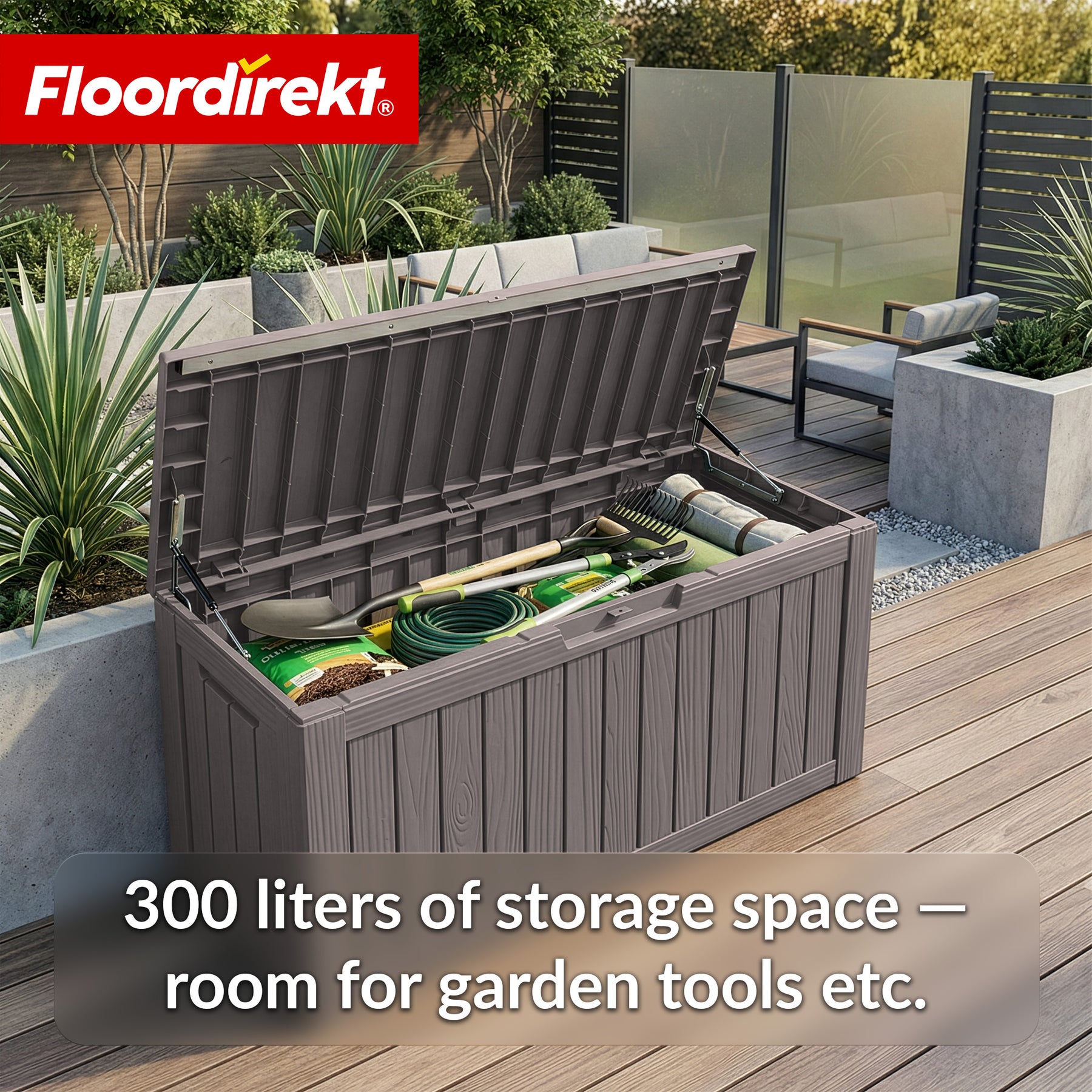 Garden Storage Box in Wood-Look | Weather-Resistant Cushion Box for Patio & Balcony | 118L / 270L / 300L