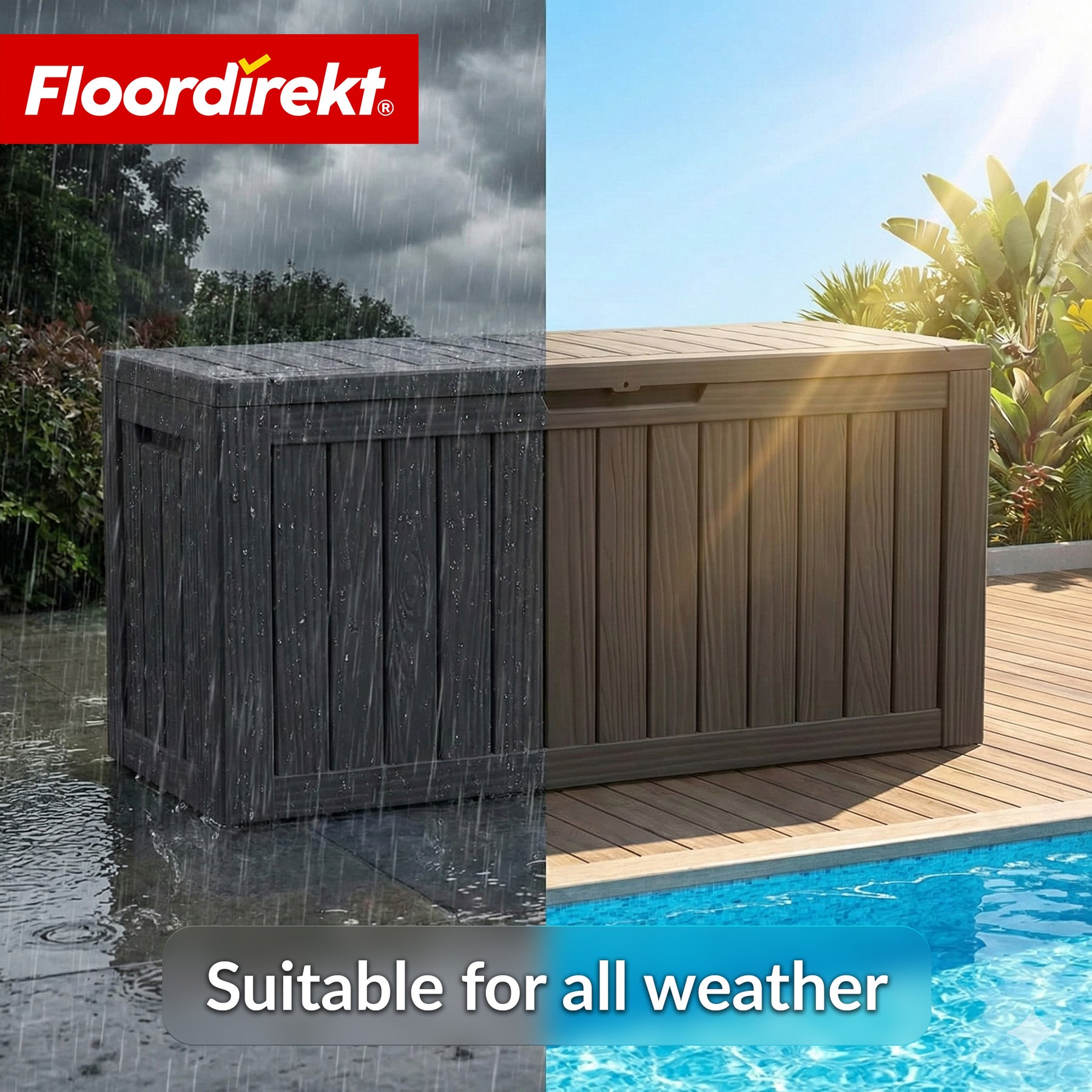 Garden Storage Box in Wood-Look | Weather-Resistant Cushion Box for Patio & Balcony | 118L / 270L / 300L