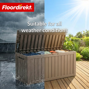 Garden Storage Box in Wood-Look | Weather-Resistant Cushion Box for Patio & Balcony | 118L / 270L / 300L