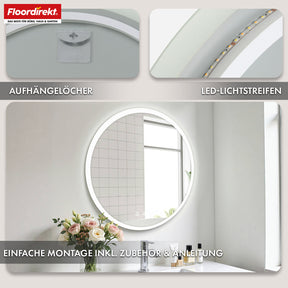 Bathroom mirror with LED lighting | Liora | Touch control with anti-fog function & 3 selectable light colours | Available in various sizes
