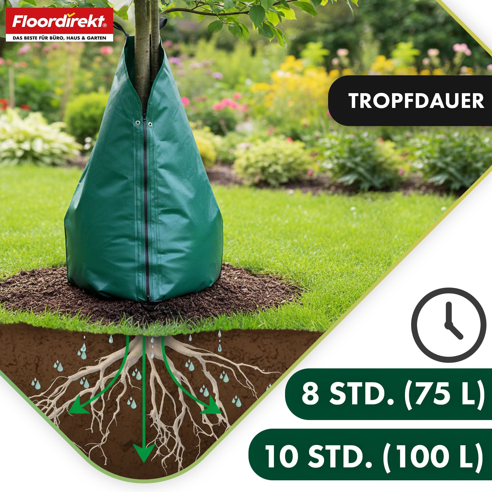 Watering bags for trees | 75L & 100L water bag with drip system | Reusable PVC tree watering bag