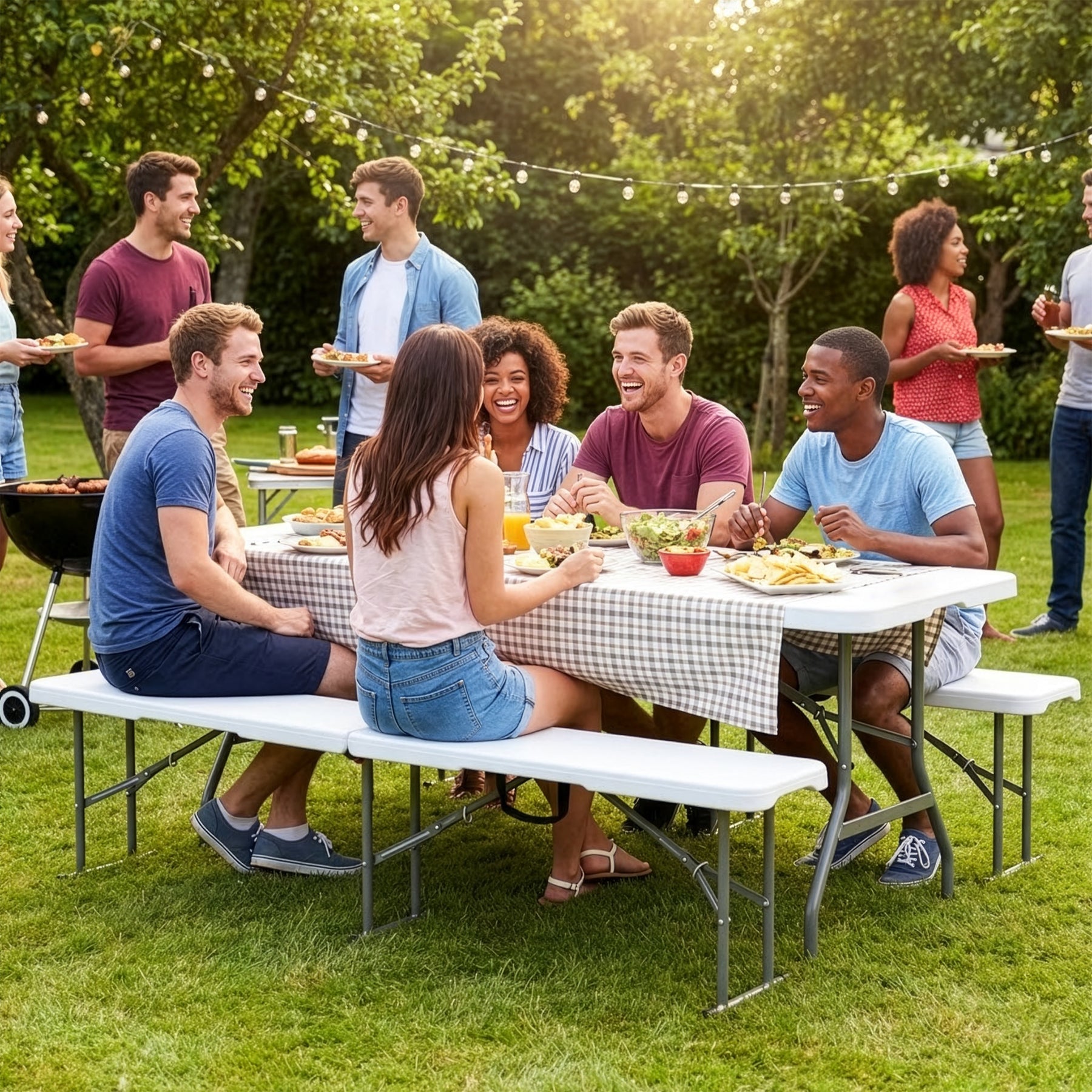 Garden Bench | Chiba | Foldable Bench 183 cm in White, Weatherproof & Up to 320 kg Load