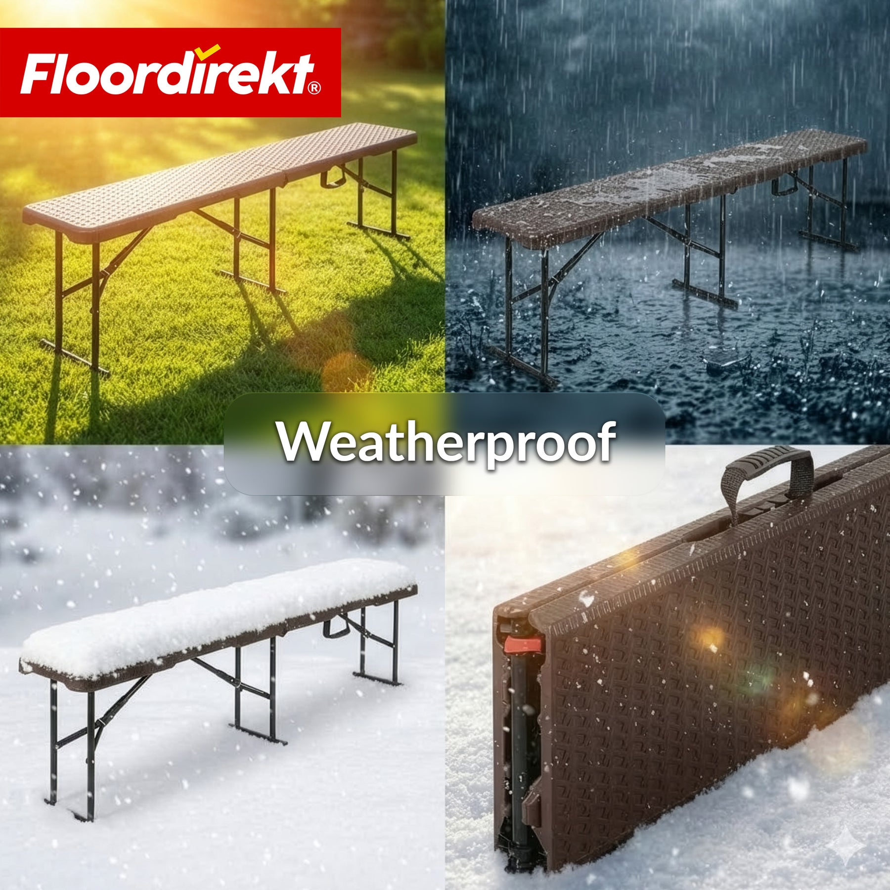 Garden bench | Kagawa | Folding, weather-resistant bench 183 cm in brown for garden, balcony & events