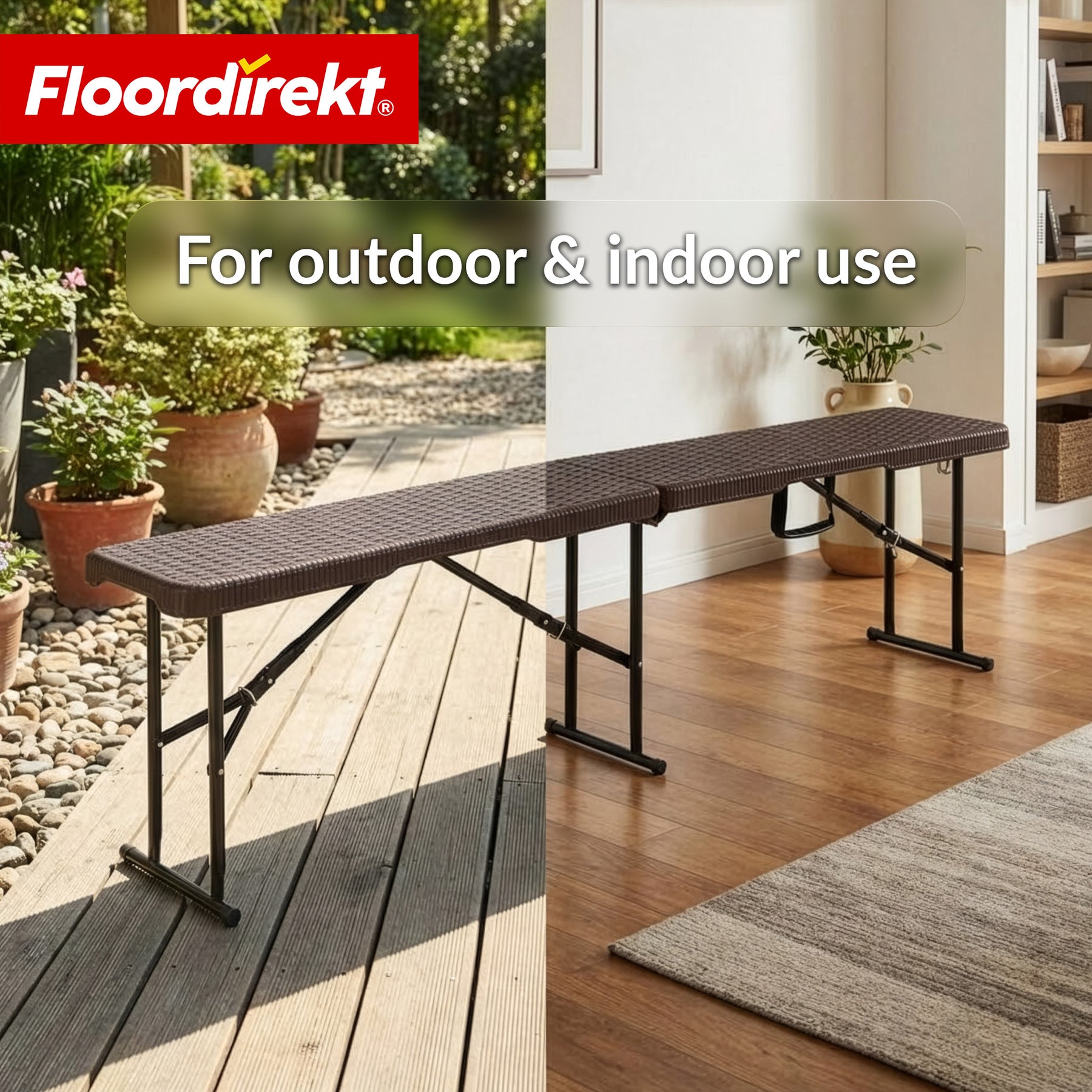 Garden bench | Kagawa | Folding, weather-resistant bench 183 cm in brown for garden, balcony & events
