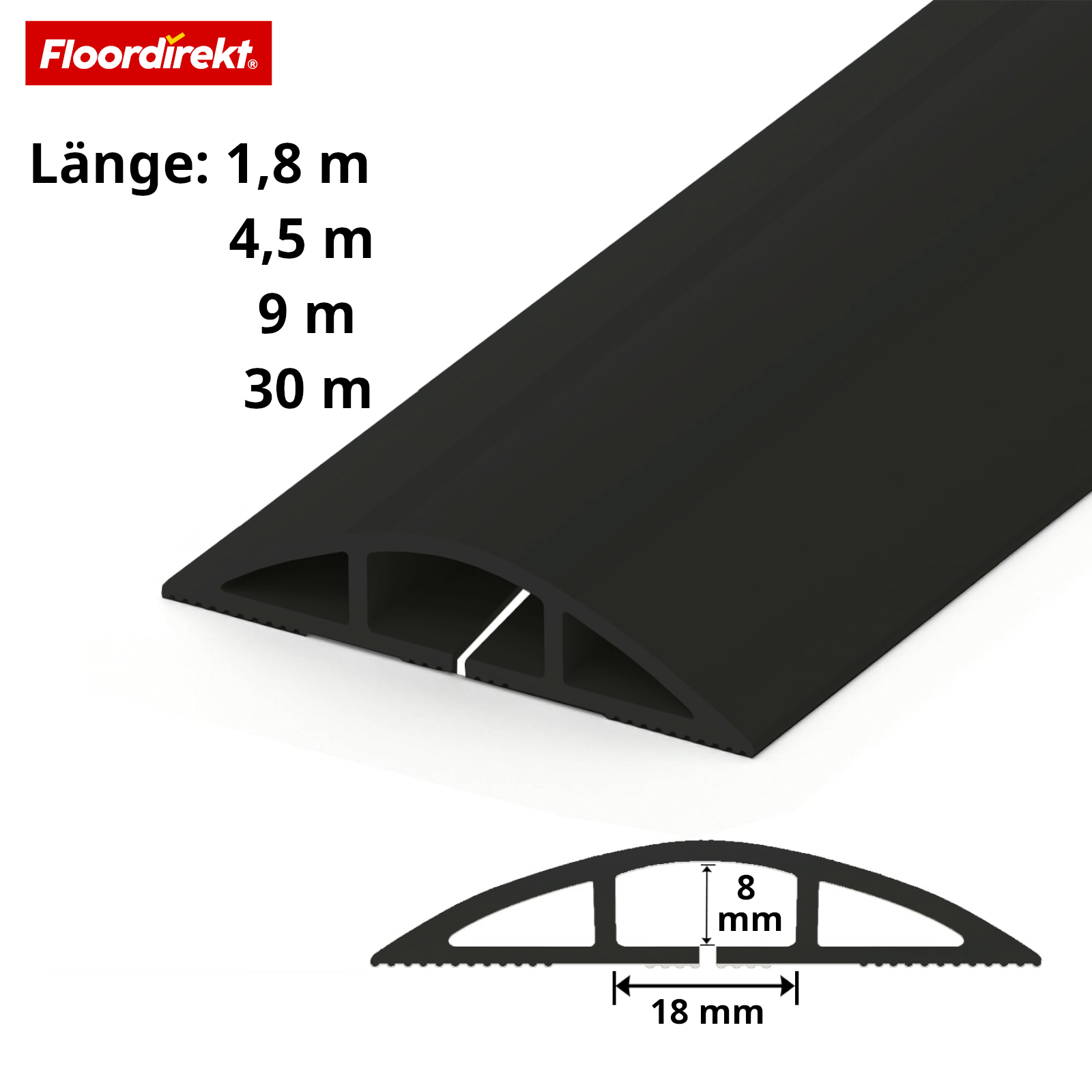 Floor Cable Cover “Cable Guard” | Non-Slip Cable Protector & Trip Hazard Prevention | Flexible, Cut-to-Length & Fits 2 Cables up to 8 mm