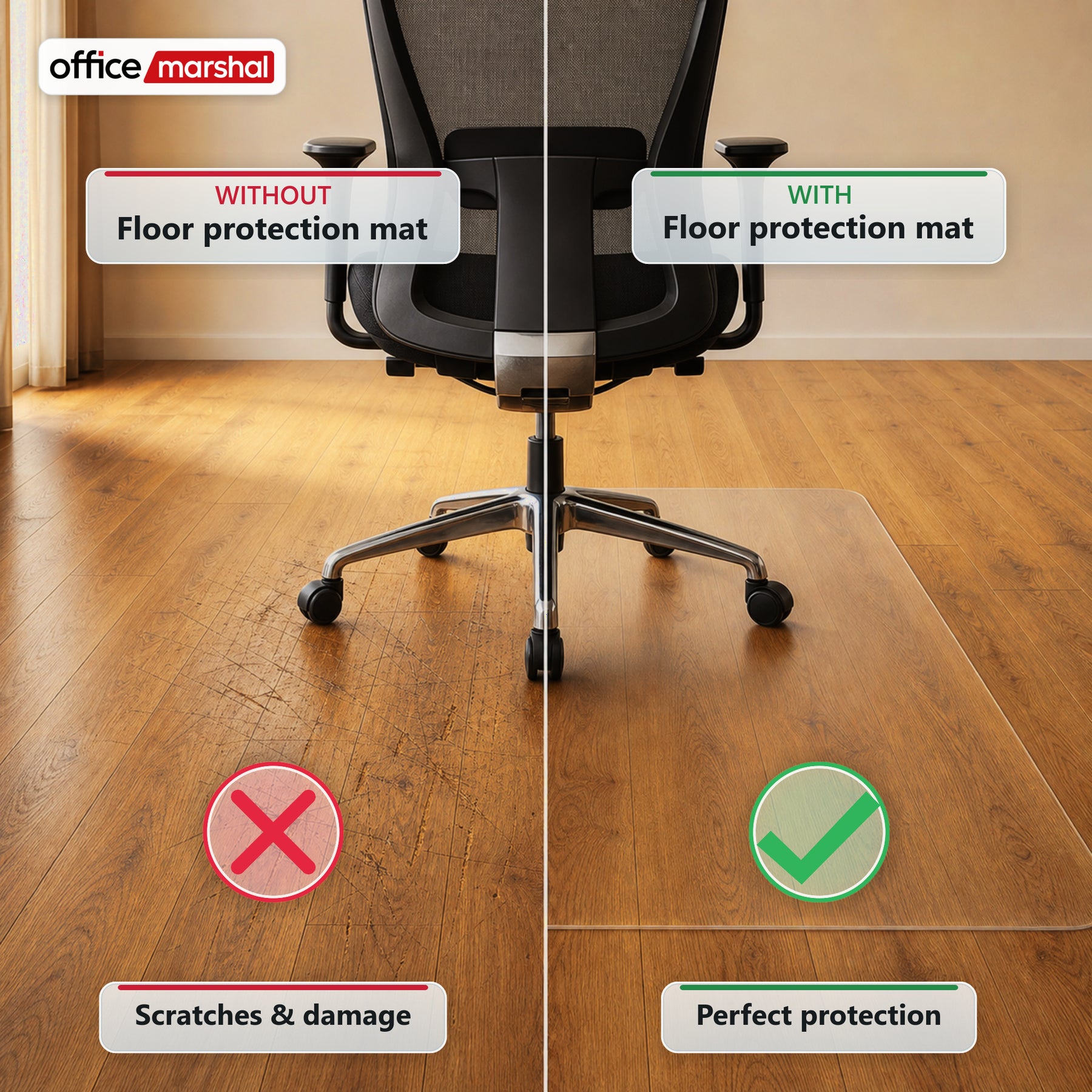 Floorfit Custom Floor Protection Mat | Transparent Matte | For Hardwood, Laminate & Vinyl Floors