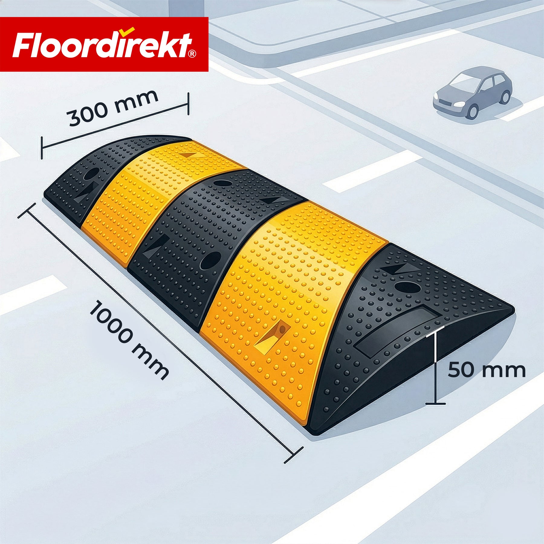 Speed Bump Pico – Rubber Traffic Speed Bump up to 30 t Capacity | Yellow-Black 100 x 30 cm
