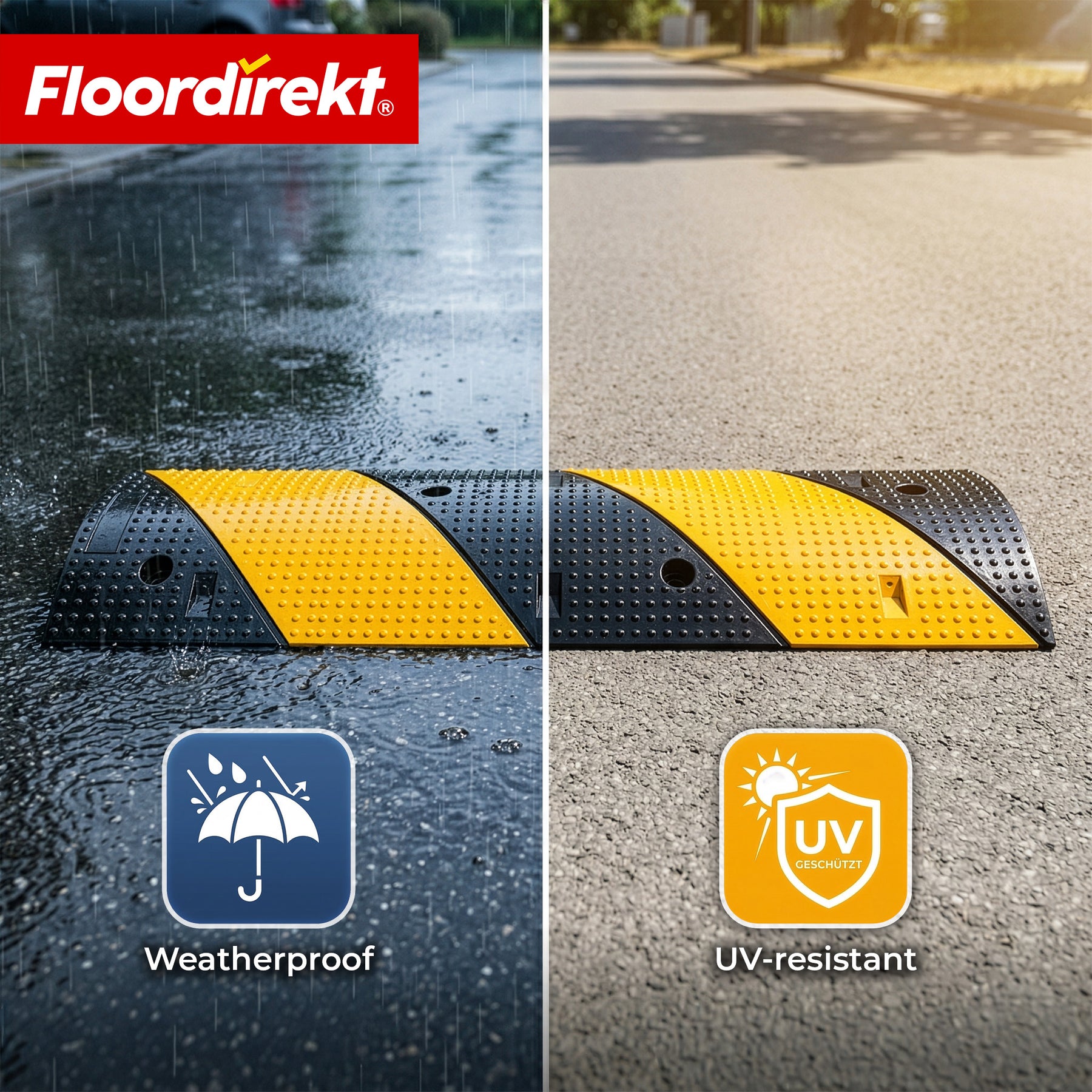Speed Bump Pico – Rubber Traffic Speed Bump up to 30 t Capacity | Yellow-Black 100 x 30 cm