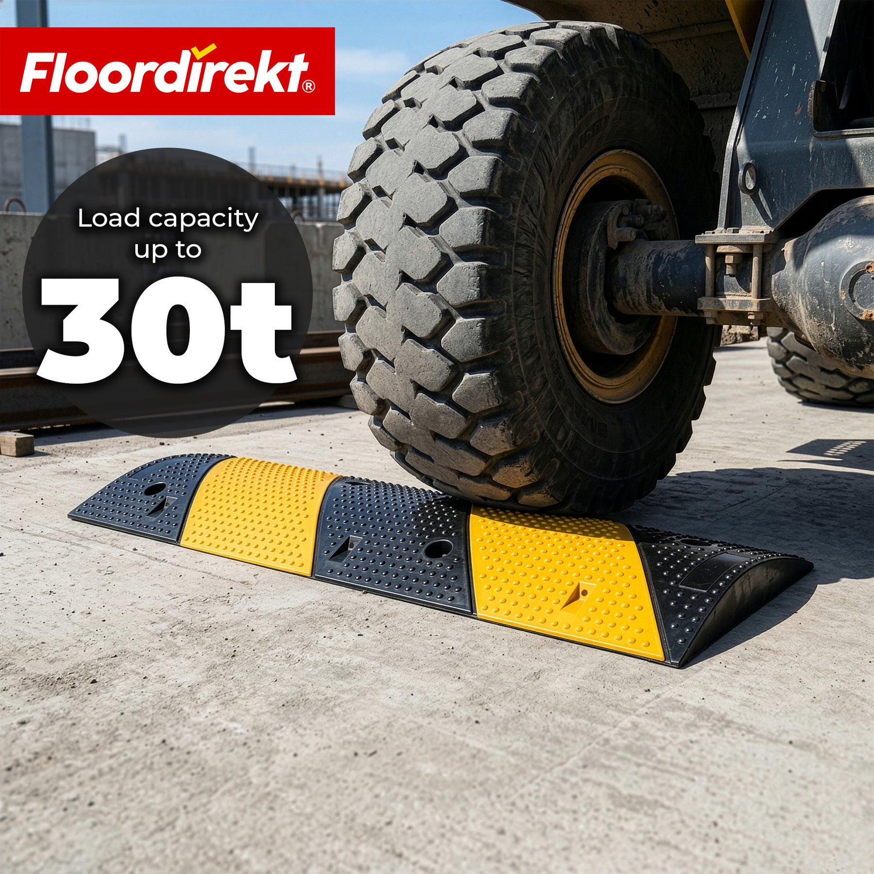 Speed Bump Pico – Rubber Traffic Speed Bump up to 30 t Capacity | Yellow-Black 100 x 30 cm