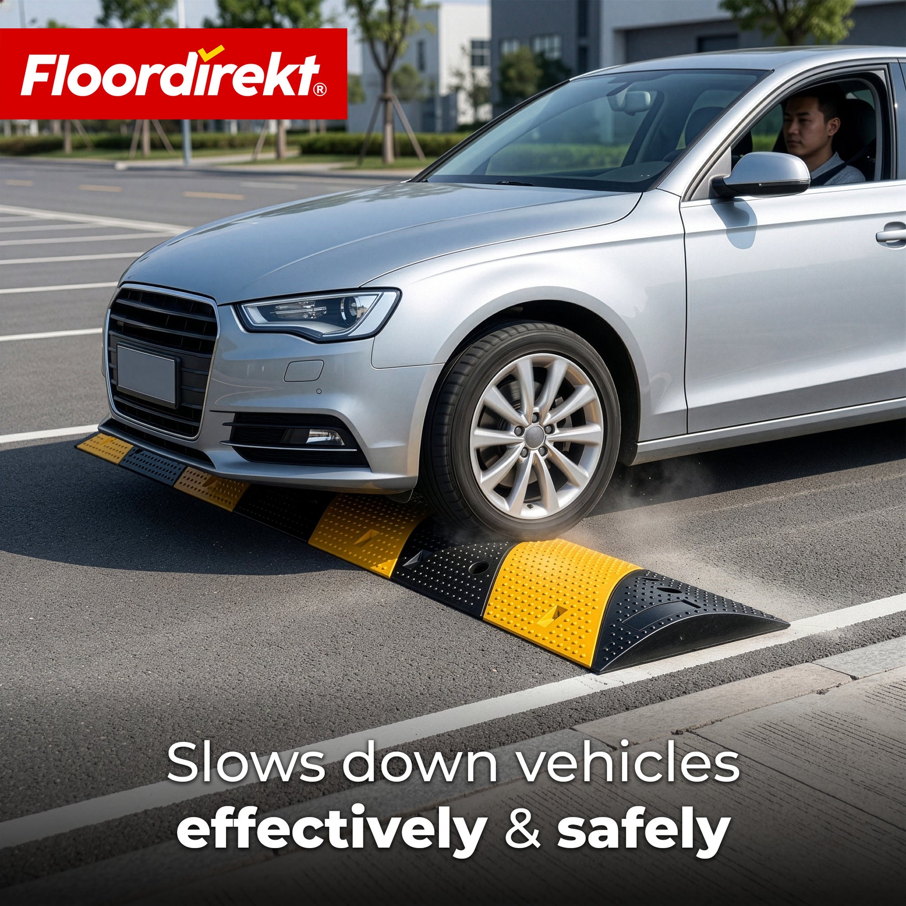 Speed Bump Pico – Rubber Traffic Speed Bump up to 30 t Capacity | Yellow-Black 100 x 30 cm