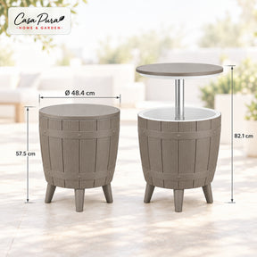 Drinks Cooler Table | Bora | Height-Adjustable Garden Table with 37 L Ice Cooler in Barrel Design | 2 Colours