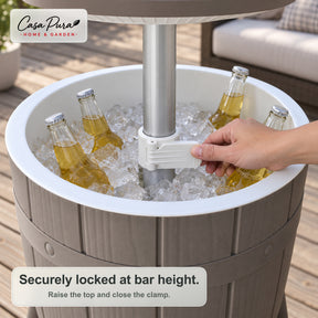 Drinks Cooler Table | Bora | Height-Adjustable Garden Table with 37 L Ice Cooler in Barrel Design | 2 Colours