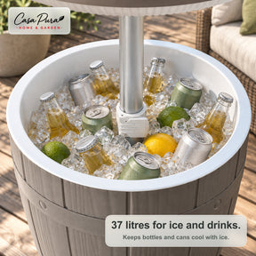 Drinks Cooler Table | Bora | Height-Adjustable Garden Table with 37 L Ice Cooler in Barrel Design | 2 Colours