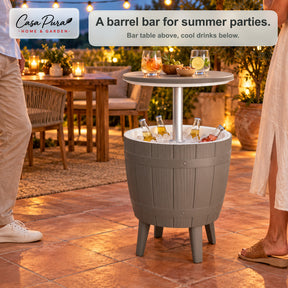 Drinks Cooler Table | Bora | Height-Adjustable Garden Table with 37 L Ice Cooler in Barrel Design | 2 Colours