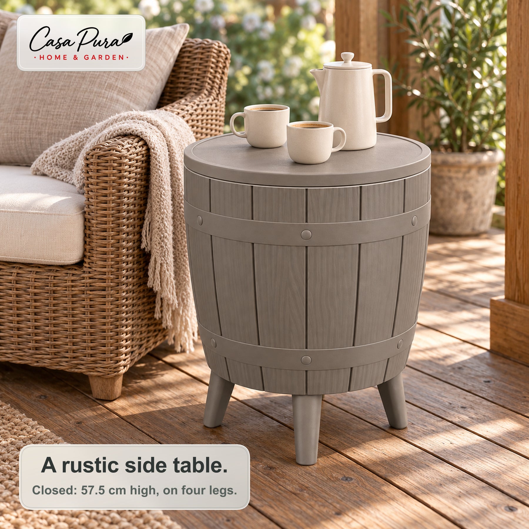 Drinks Cooler Table | Bora | Height-Adjustable Garden Table with 37 L Ice Cooler in Barrel Design | 2 Colours