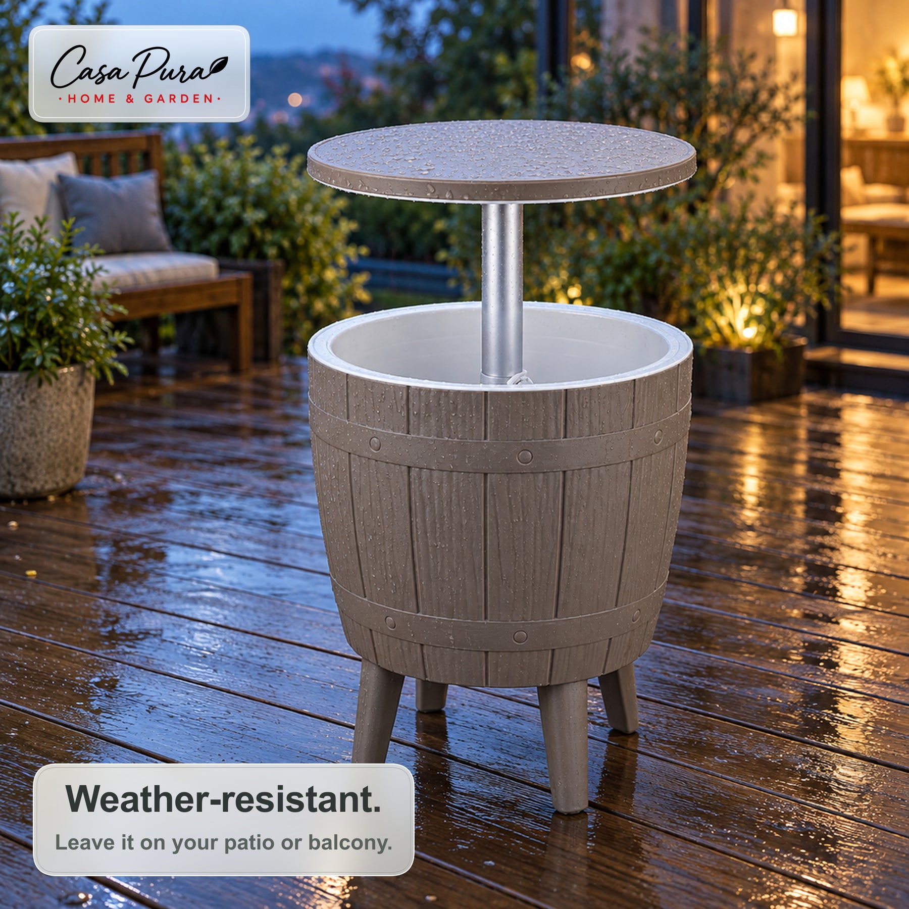 Drinks Cooler Table | Bora | Height-Adjustable Garden Table with 37 L Ice Cooler in Barrel Design | 2 Colours