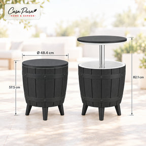 Drinks Cooler Table | Bora | Height-Adjustable Garden Table with 37 L Ice Cooler in Barrel Design | 2 Colours