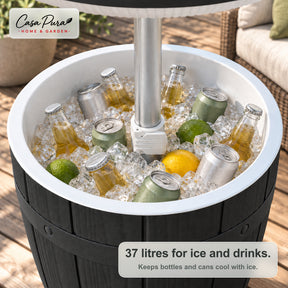Drinks Cooler Table | Bora | Height-Adjustable Garden Table with 37 L Ice Cooler in Barrel Design | 2 Colours