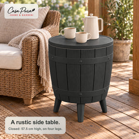 Drinks Cooler Table | Bora | Height-Adjustable Garden Table with 37 L Ice Cooler in Barrel Design | 2 Colours