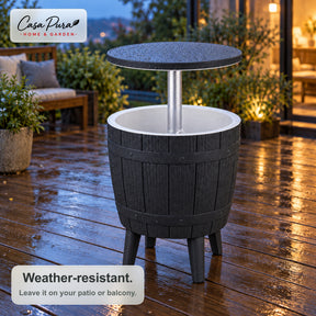 Drinks Cooler Table | Bora | Height-Adjustable Garden Table with 37 L Ice Cooler in Barrel Design | 2 Colours