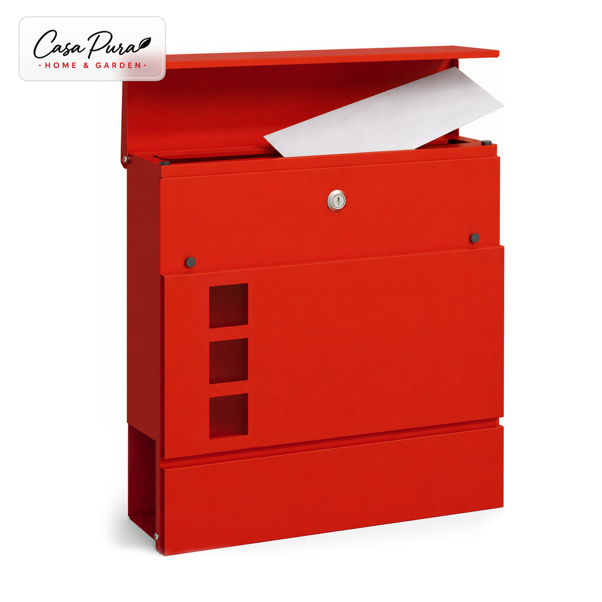 Mailbox | Adrien | Lockable Wall Mounted Mailbox with Newspaper Holder | Weatherproof | Red