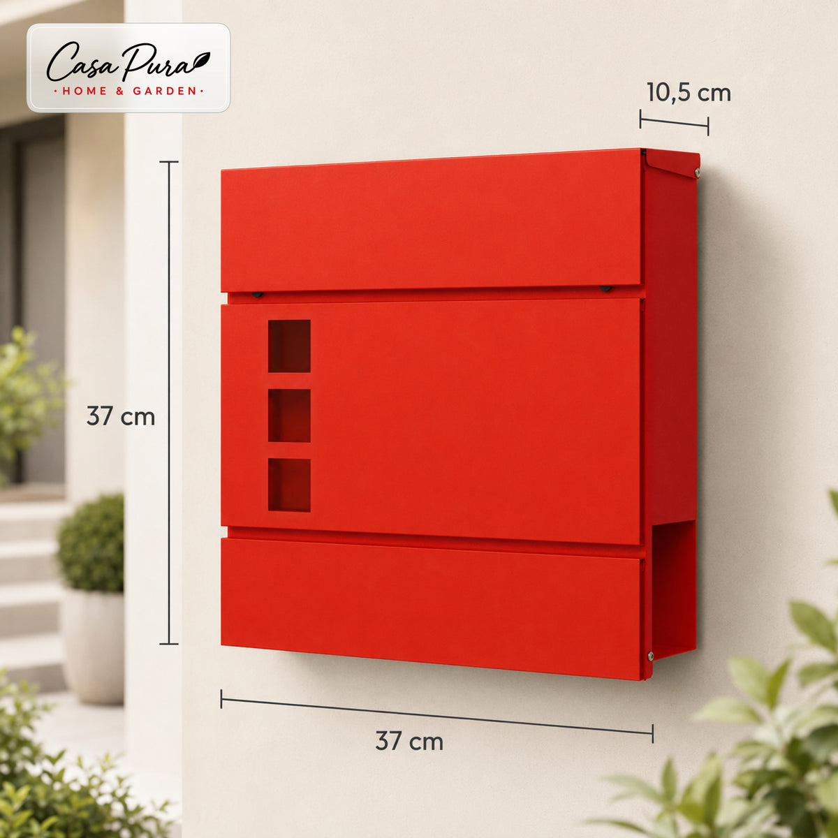 Mailbox | Adrien | Lockable Wall Mounted Mailbox with Newspaper Holder | Weatherproof | Red