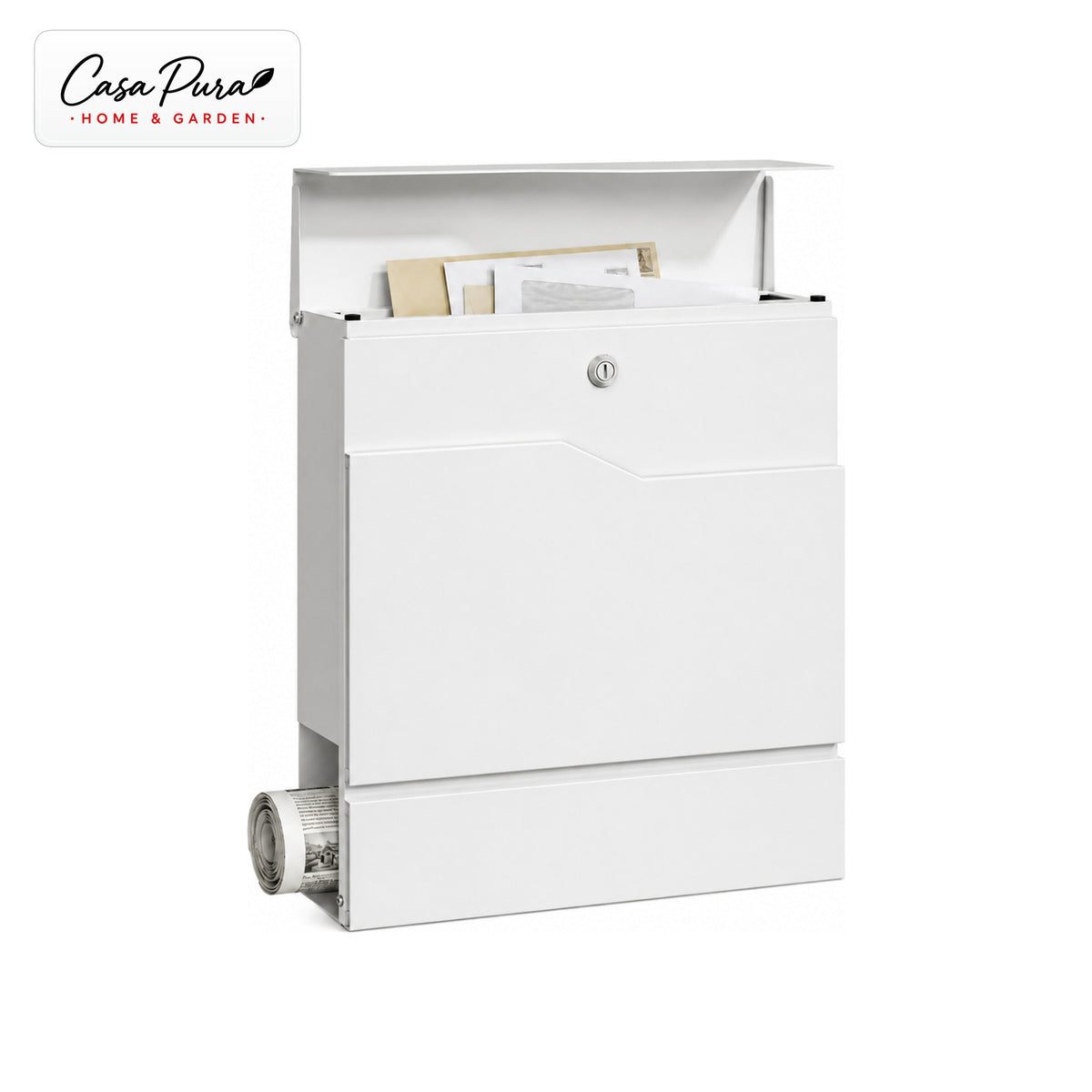 Mailbox | Claude | Wall-Mounted Mailbox with Newspaper Holder | White | Lockable