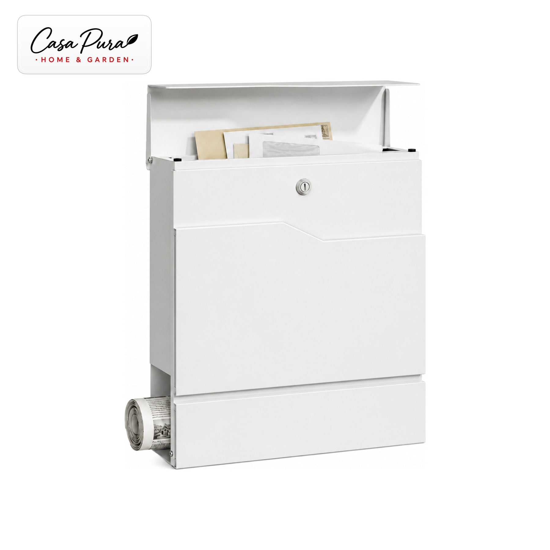 Mailbox | Claude | Wall-Mounted Mailbox with Newspaper Holder | White | Lockable