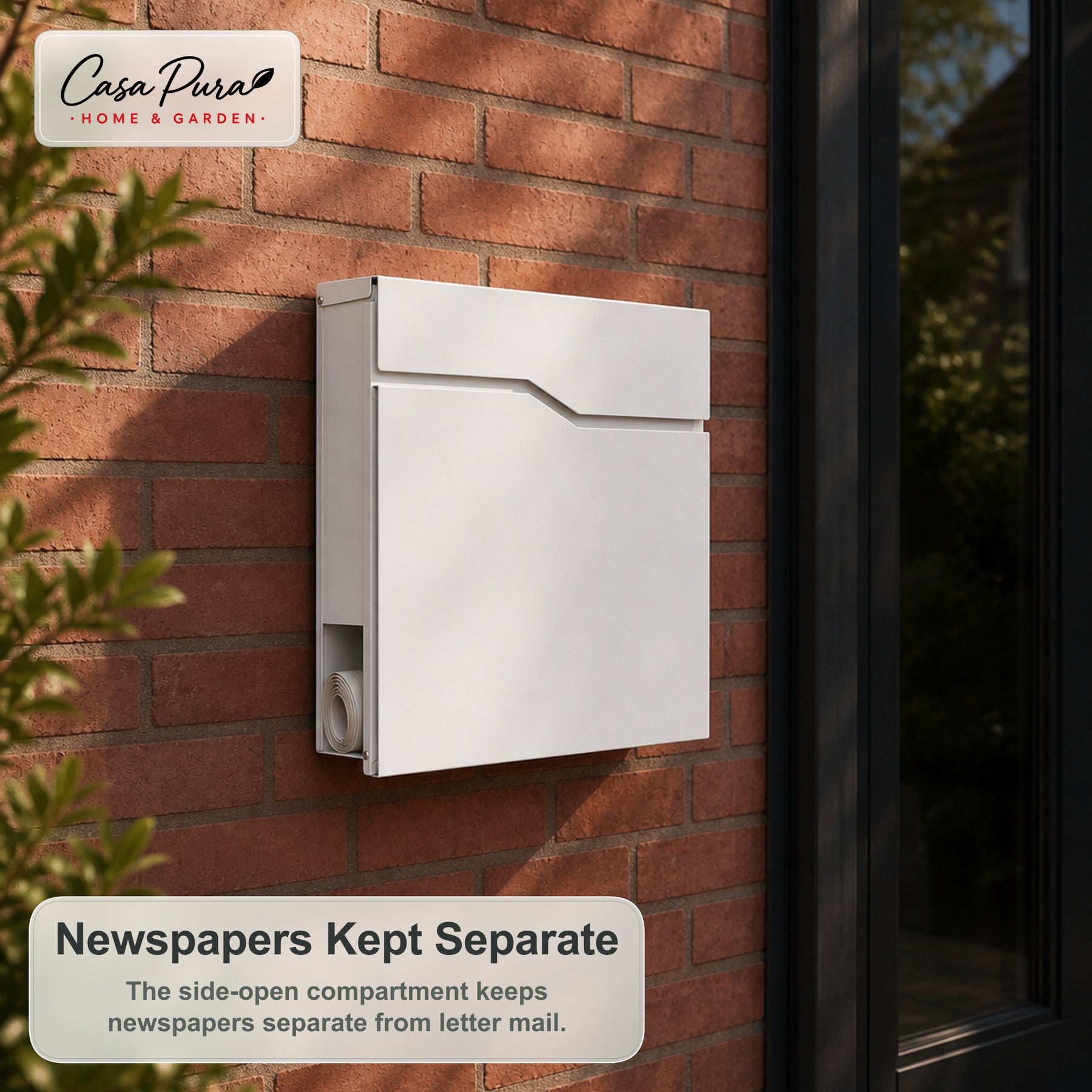 Mailbox | Claude | Wall-Mounted Mailbox with Newspaper Holder | White | Lockable