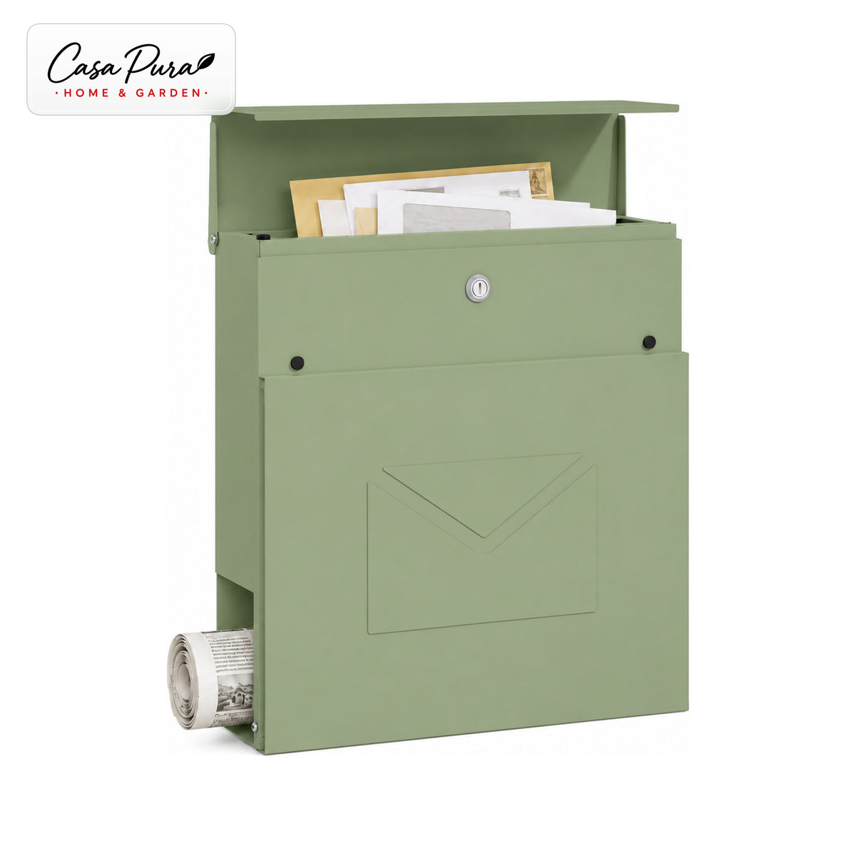 Mailbox | Laurent | Wall-Mounted Mailbox with Newspaper Compartment | Green | Lockable