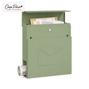 Mailbox | Laurent | Wall-Mounted Mailbox with Newspaper Compartment | Green | Lockable