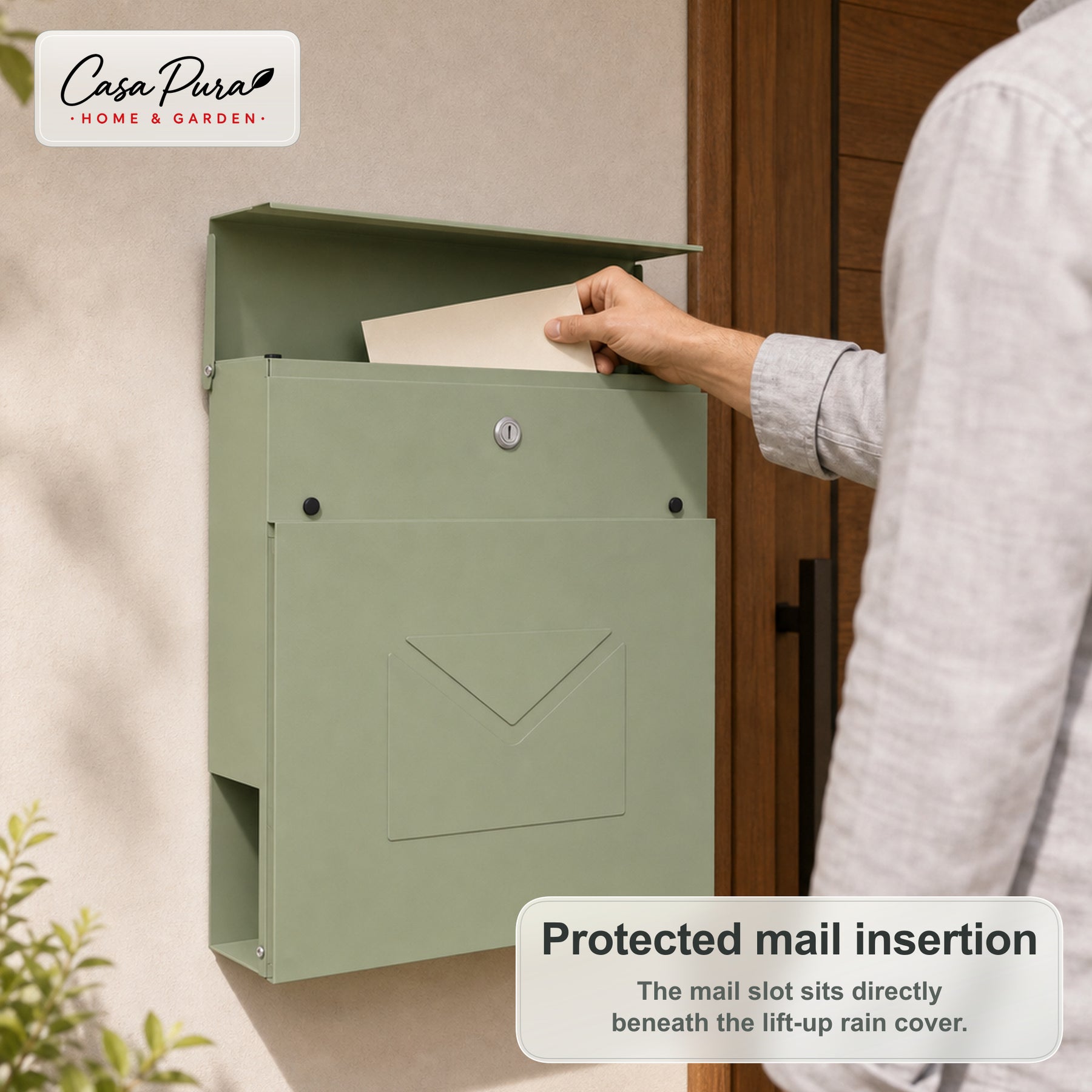 Mailbox | Laurent | Wall-Mounted Mailbox with Newspaper Compartment | Green | Lockable